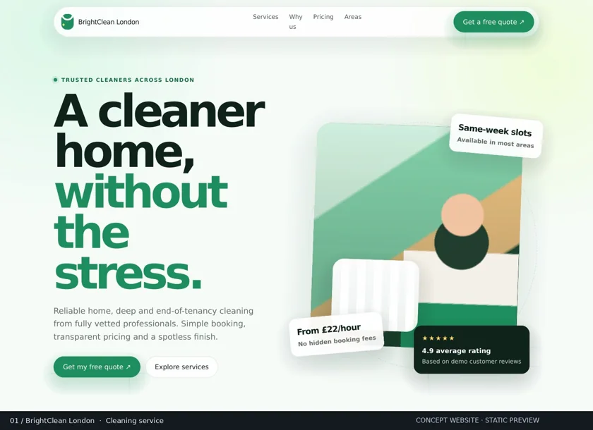 BrightClean London website homepage concept