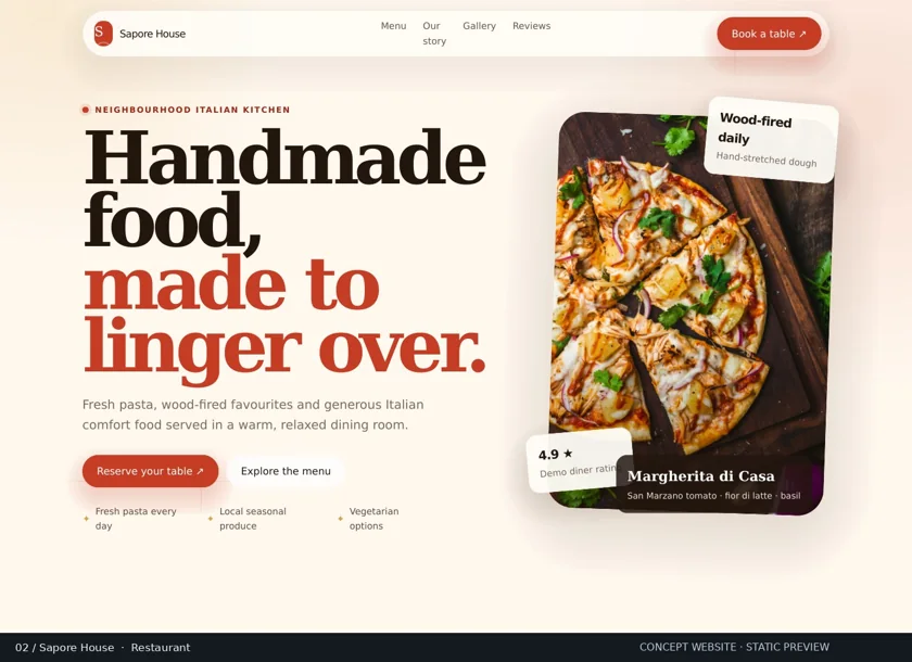 Sapore House website homepage concept