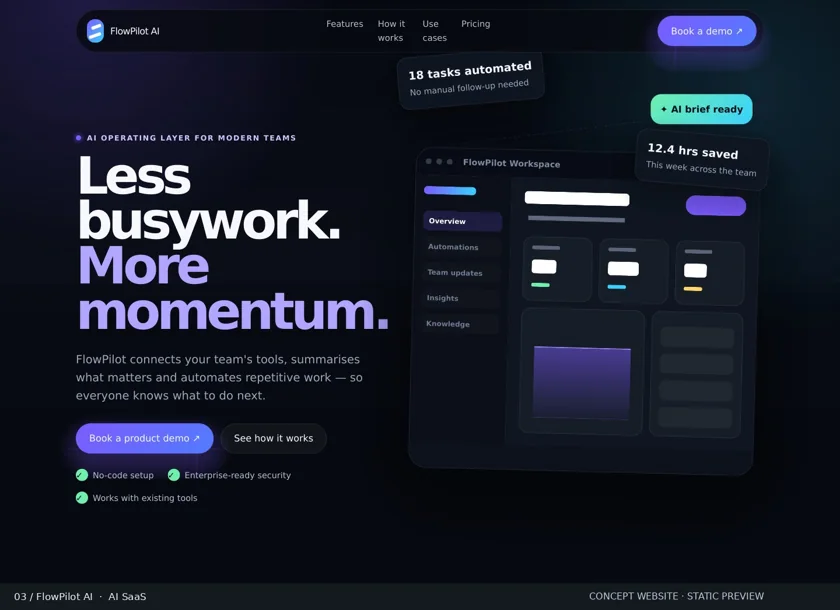 FlowPilot AI website homepage concept