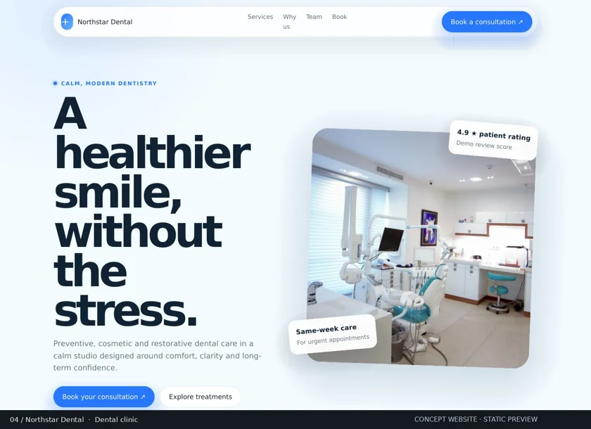 Northstar Dental website homepage concept