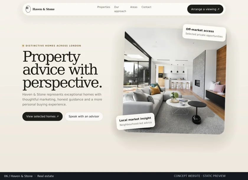 Haven & Stone website homepage concept