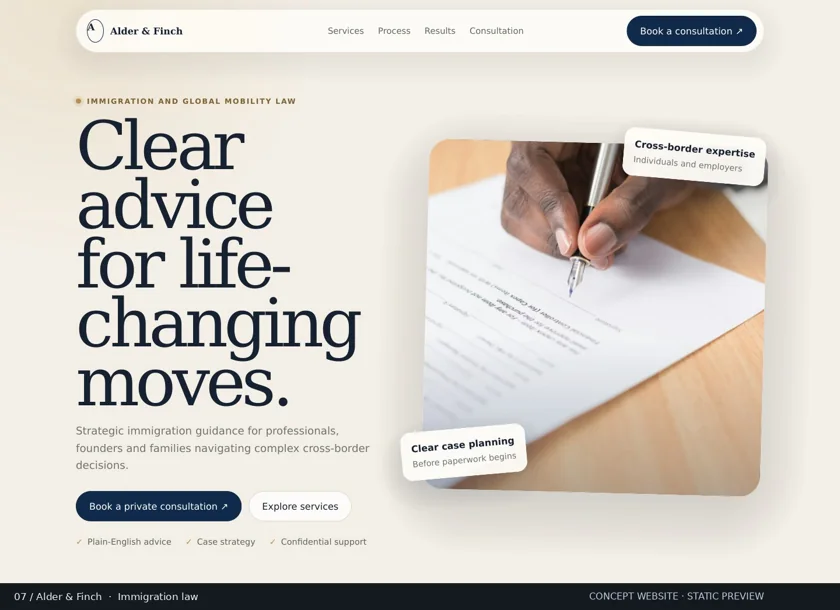 Alder & Finch website homepage concept