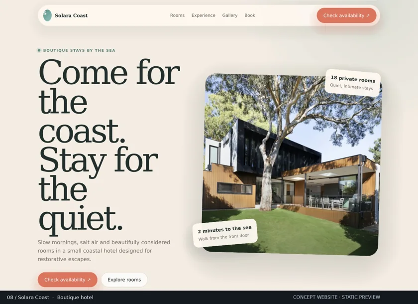 Solara Coast website homepage concept