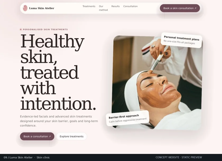 Luma Skin Atelier website homepage concept